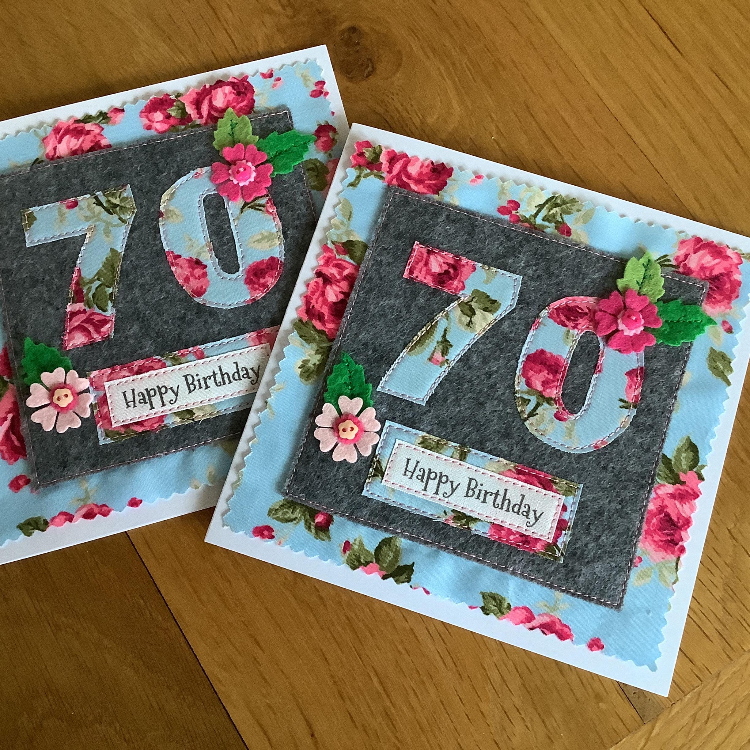 Handmade 70th Birthday Card - Personalised Option - Fabric card