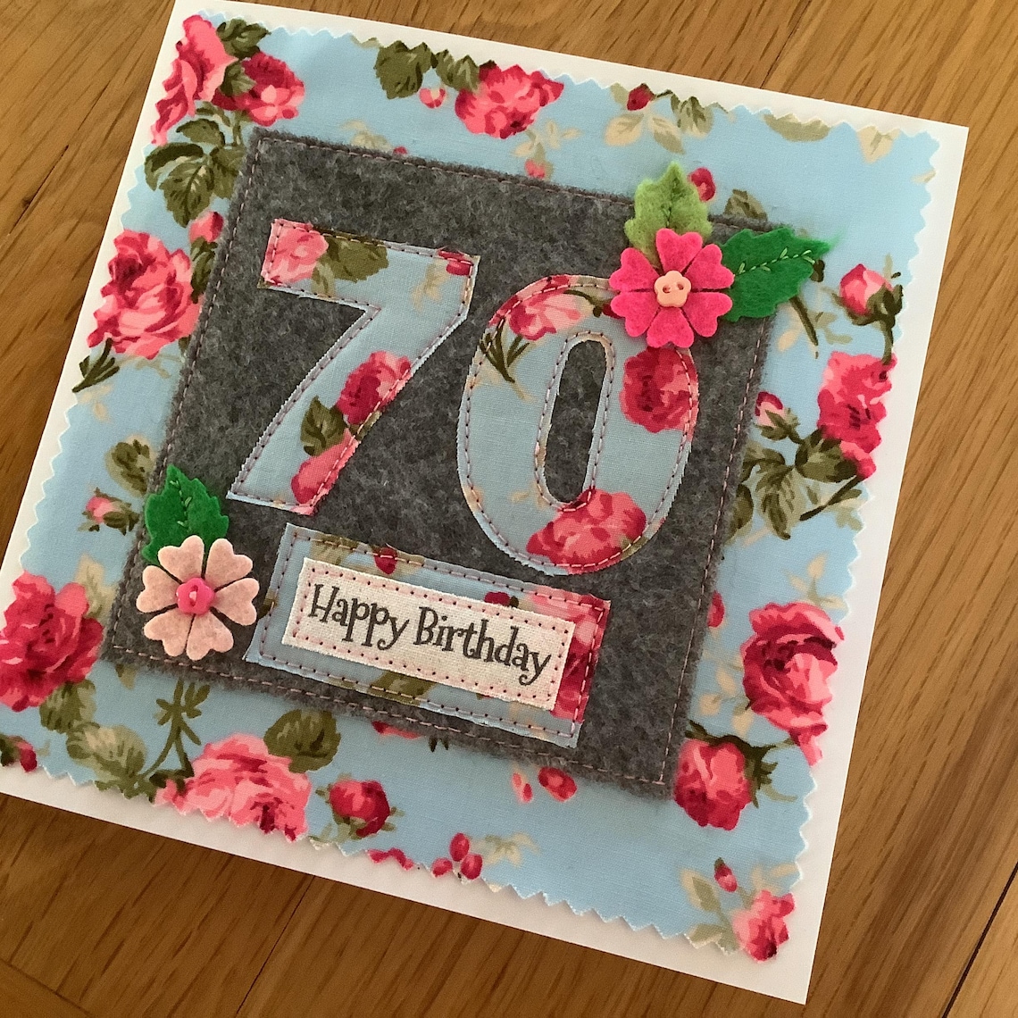 Handmade 70th Birthday Card - Personalised Option - Fabric Card - Etsy UK