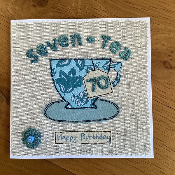 Handmade 70th Birthday Card - Personalised - Fabric