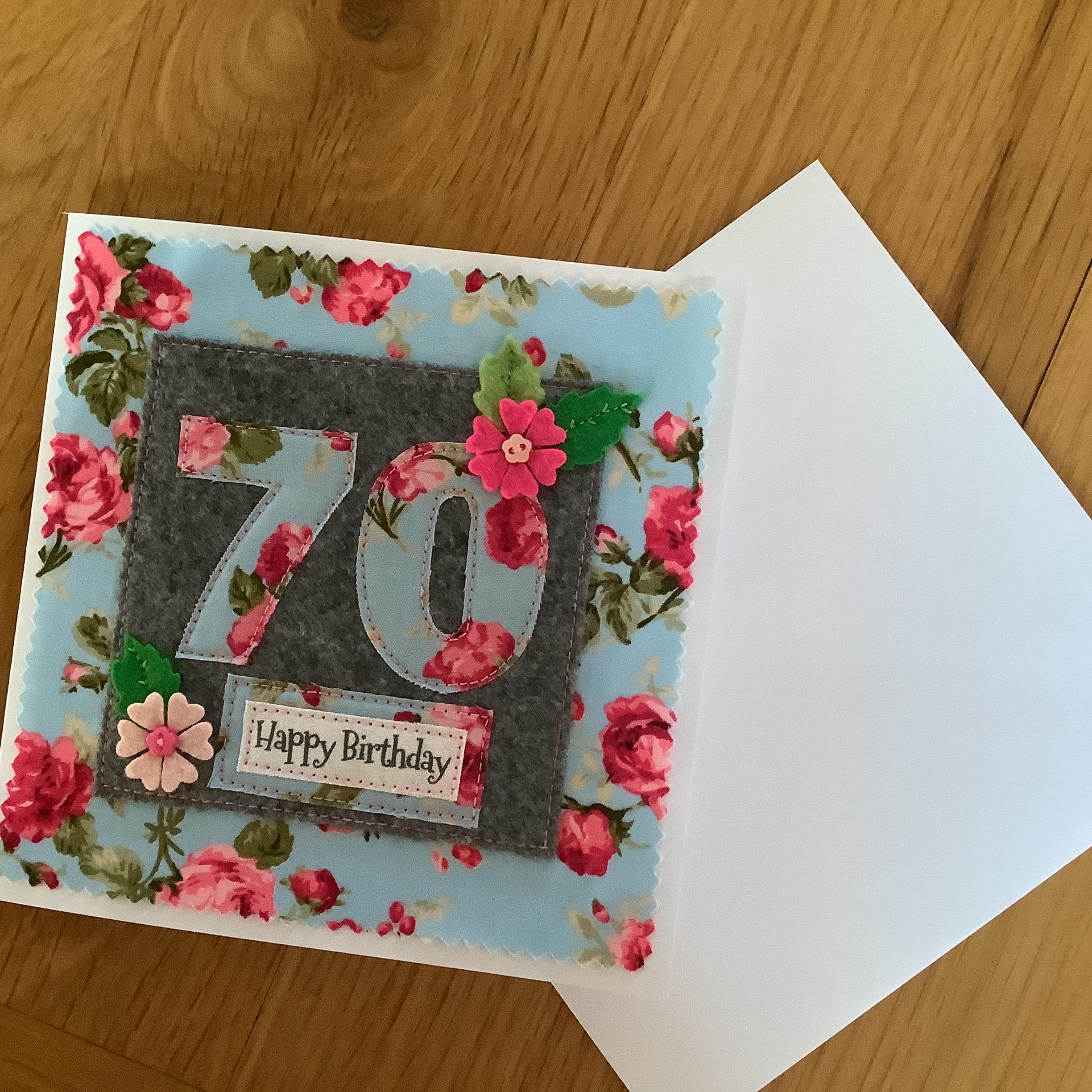 Handmade 70th Birthday Card - Personalised Option - Fabric Card - Etsy UK