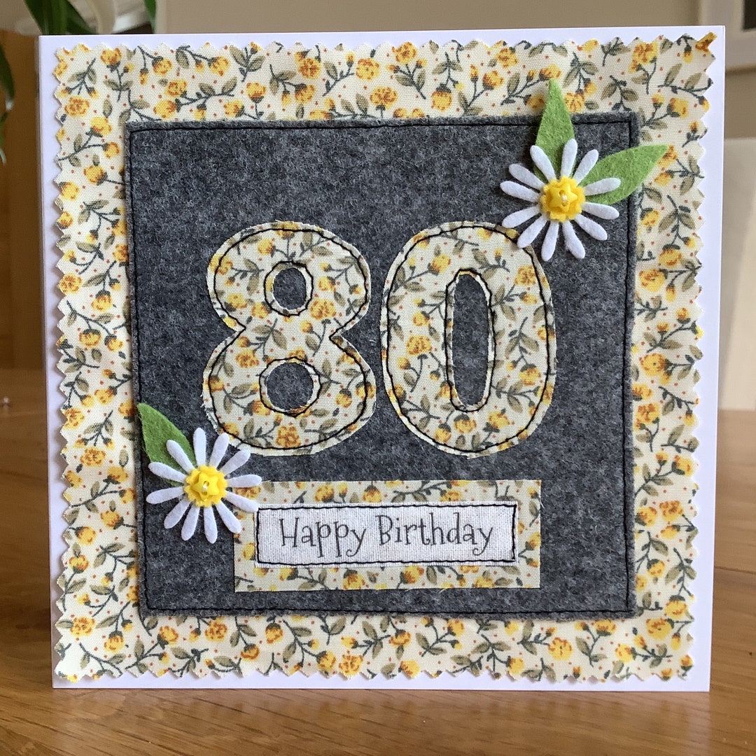 Handmade 80th Birthday Card Personalised Option Fabric Card - Etsy