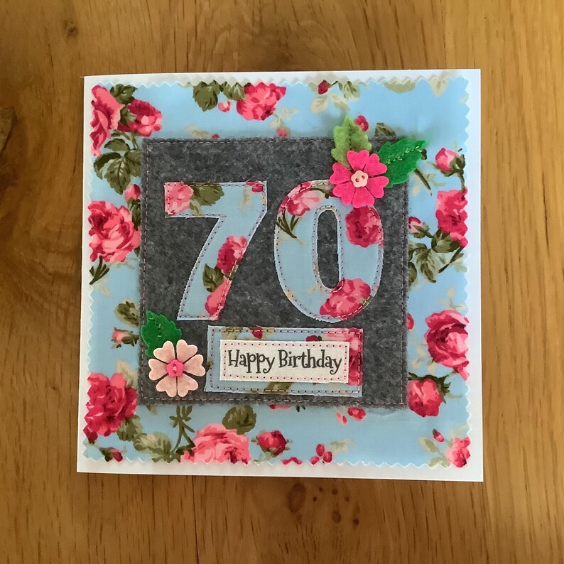 Handmade 70th Birthday Card - Personalised Option - Fabric Card - Etsy UK