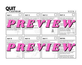 Quit Nicotine Calendar Printable - Benefits Tracker (1 week)