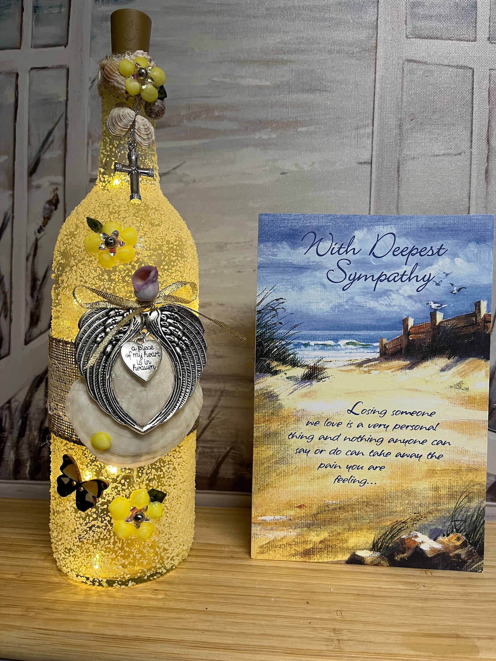 Lighted Memorial Angel Wings Wine Bottle, Tribute Wine Bottle, Bottle