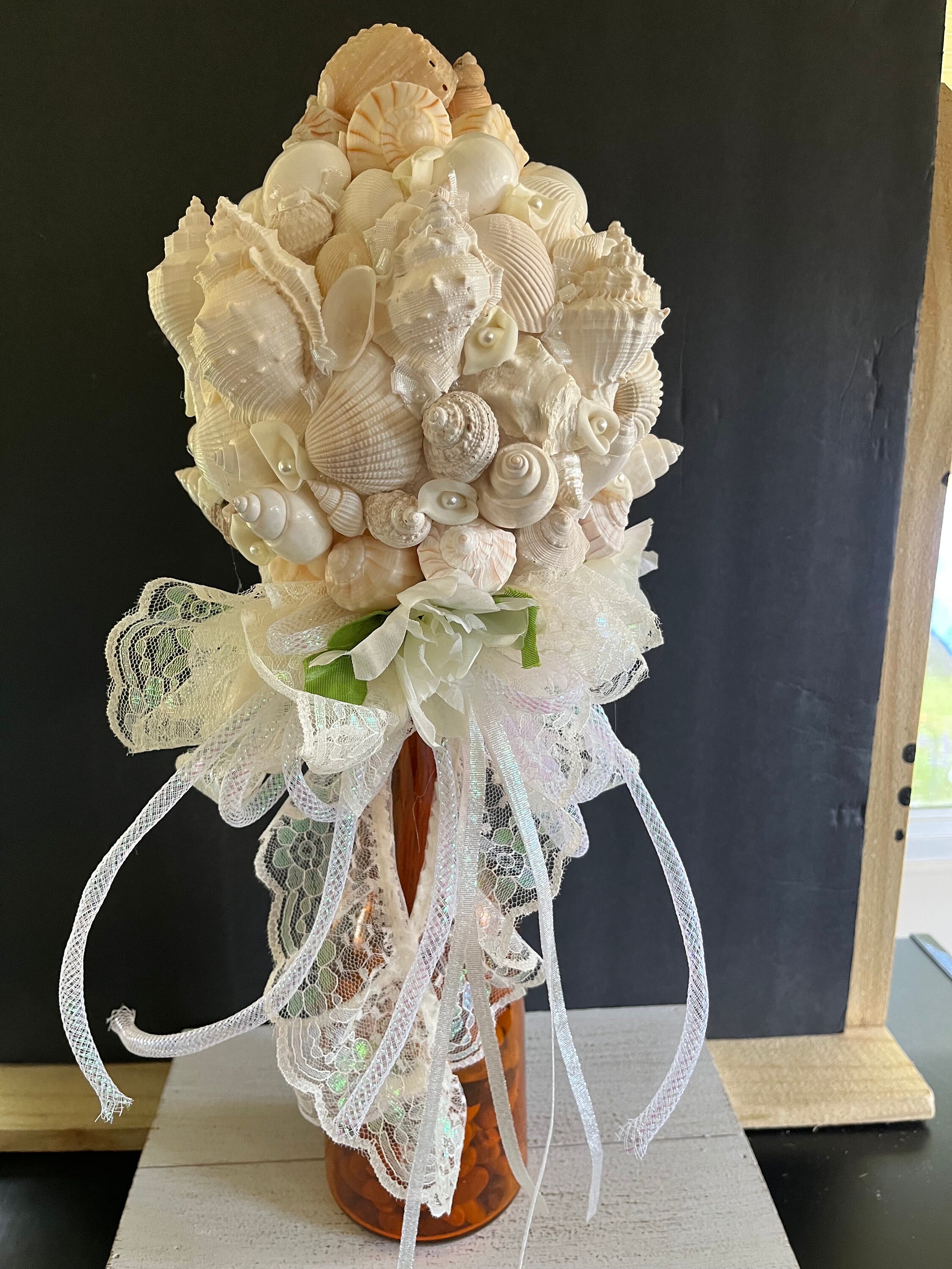 Beach Wedding Seashell Bouquet, Shell Arrangement, White Bridal Beach ...