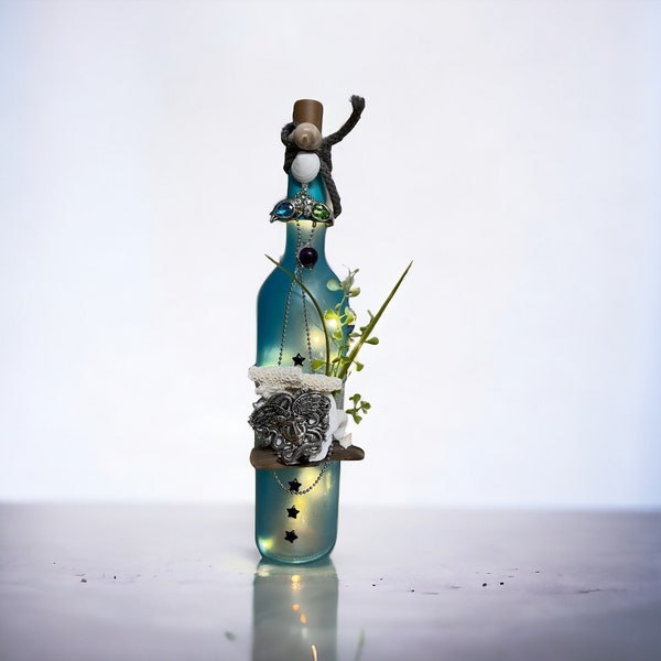 Nautical  lighted wine bottle with a mermaid, coastal wine bottle,  bottle art, lit decorated wine bottles,beach house wine bottle , etsy