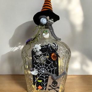 Gothic/Halloween  lighted wine bottle featuring creepy characters, Halloween  bottle art, scary lit decorated wine bottles, Etsy
