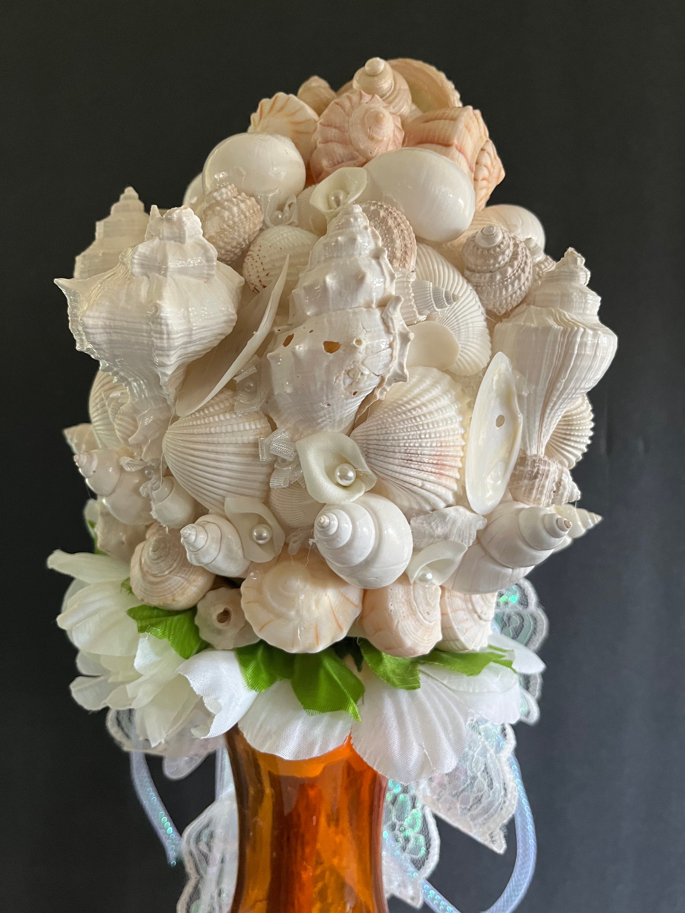 Beach Wedding Seashell Bouquet, Shell Arrangement, White Bridal Beach ...