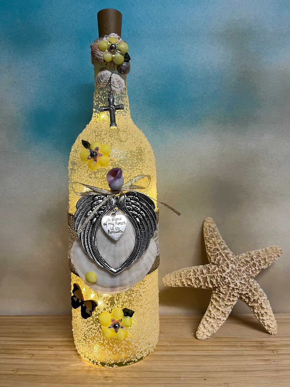 Lighted Memorial Angel Wings Wine Bottle, Tribute Wine Bottle, Bottle