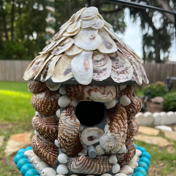 Seashell bird house for outdoors, nesting birds condo, Etsy gifts, backyard feathered friends, mother day gift or birthday, bird watching
