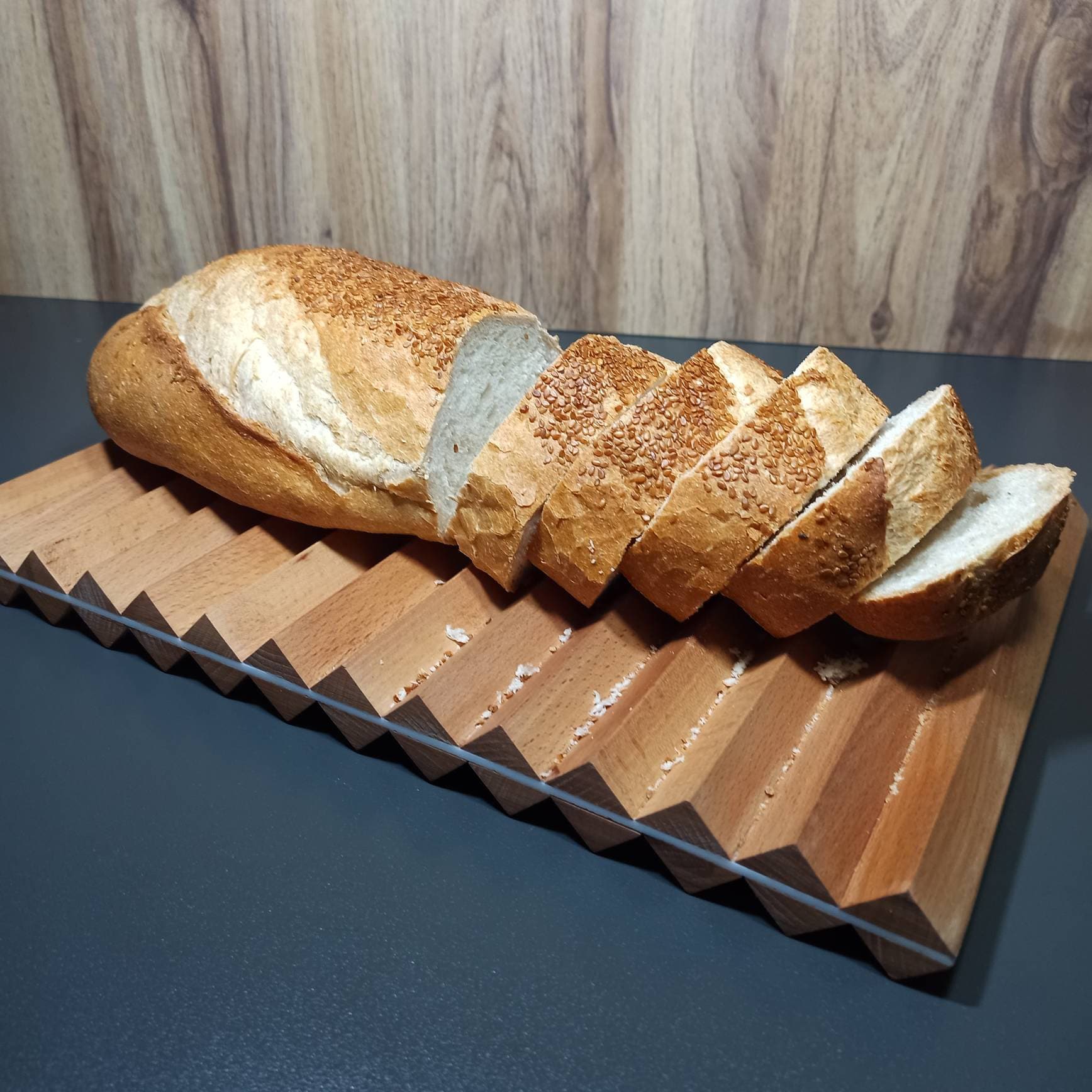 Bread Cutting Board With Crumb Tray Made From Mahogany Wood For