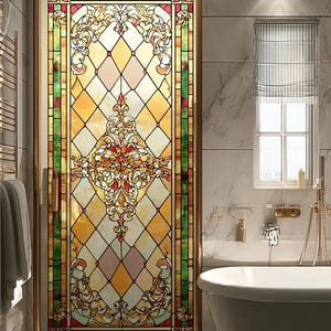 Kundenspezifische Jugendstil Geometrische Glasmalerei Fensterfolie Fenster Sichtschutzfolie Frosted Static Cling für Badezimmer Glastür