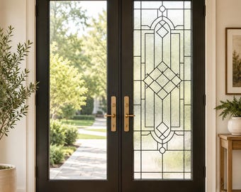 Lámina decorativa geométrica personalizada para ventanas de baño, estilo Art Déco, para mayor privacidad. Adhesivo de vidrio autoadhesivo para ventanas altas.