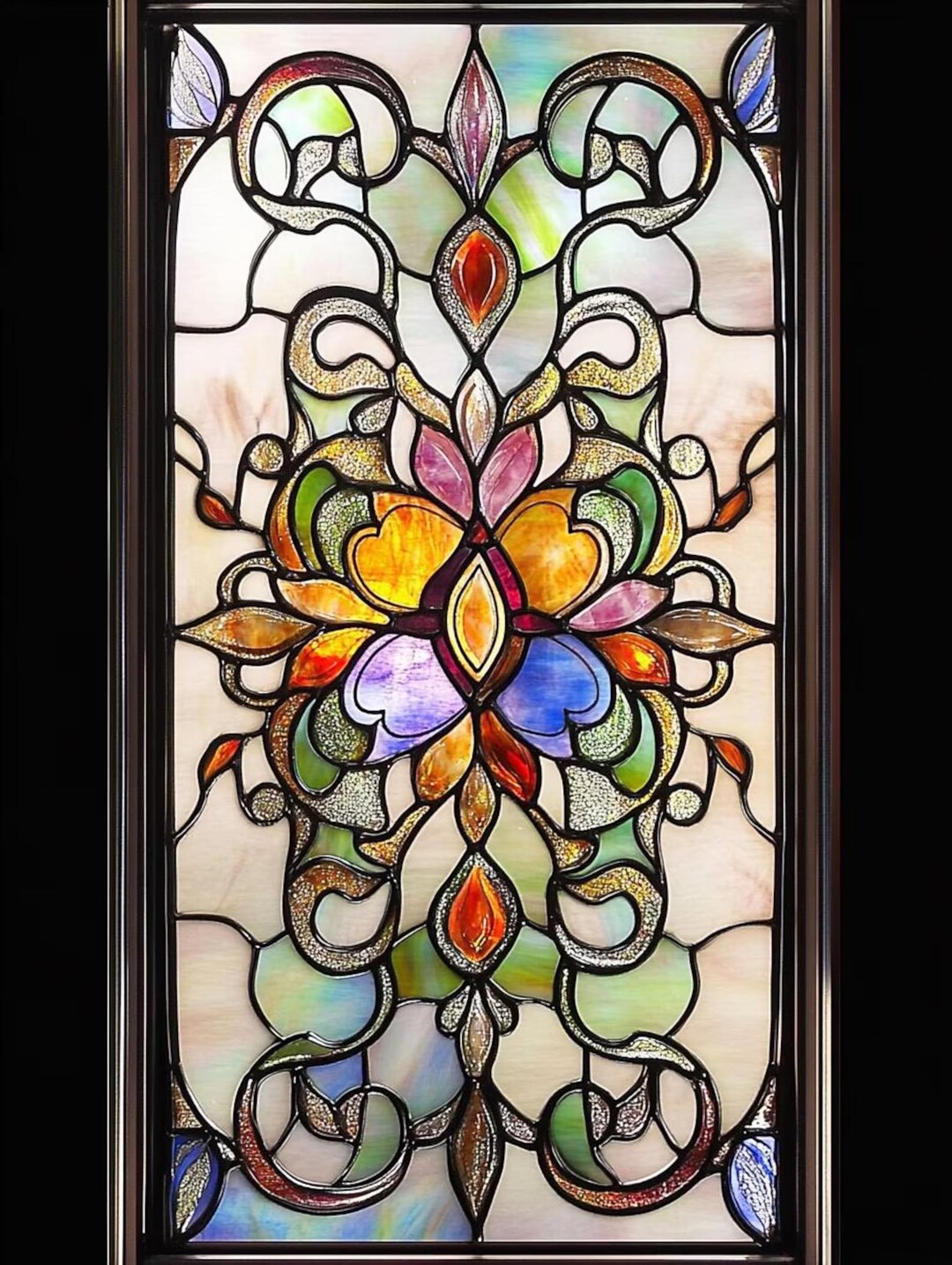 Customized Elegant Stained Glass Window Privacy Film Intricate Pattern ...