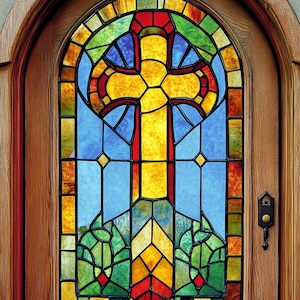 Customized Sacred Cross Stained Glass Window Sticker Inspirational Christian Decor Sunlit Colorful Privacy Window Cling for Living Room