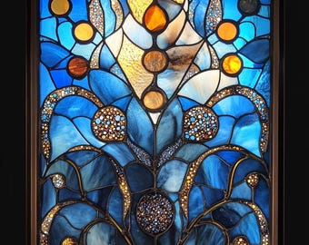 Película adhesiva electrostática personalizada con diseño floral azul y dorado para ventanas y puertas: cubierta decorativa para mayor privacidad.