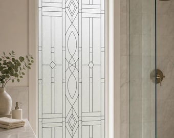 Art Deco Frosted White Thin Lead-look, Stained Glass Window Film, Custom Size