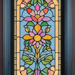 Customized Vintage Floral Stained Glass Window Privacy Film Colorful Flower Pattern Static Cling for Kitchen or Living Room Window Decor