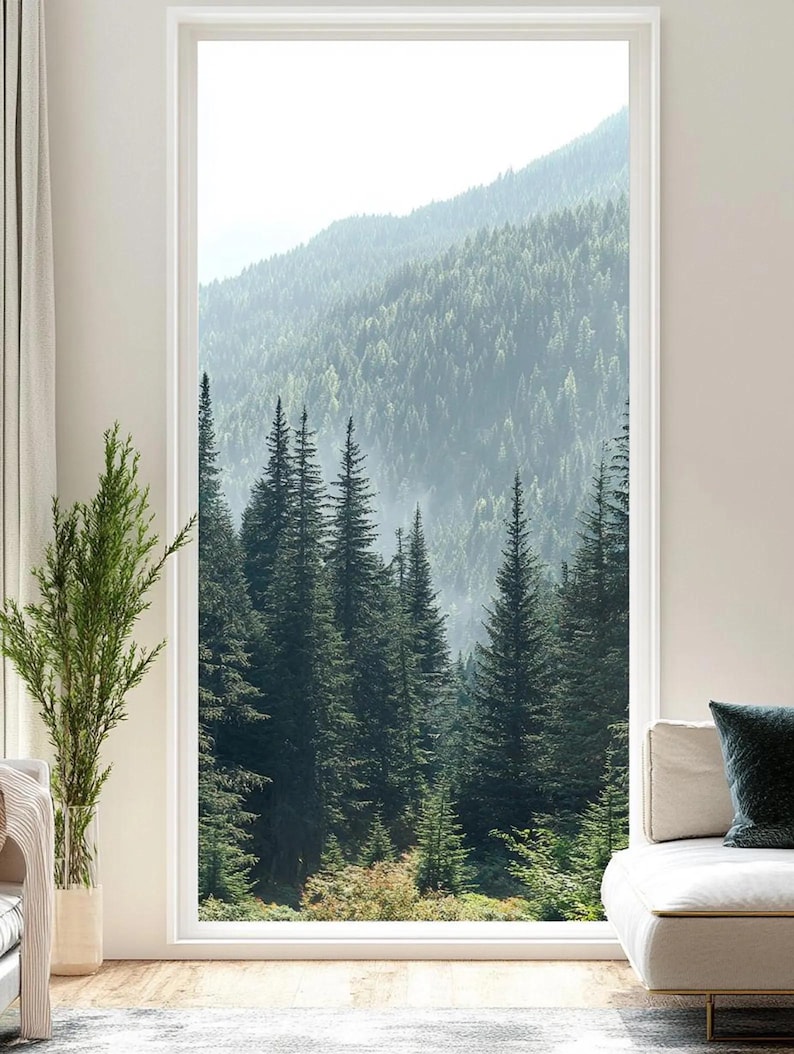 Window Forst Customized Forest View Frosted Glass Window Film – Tall Pine Tree ...