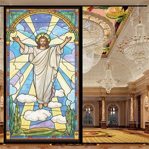 Custom Size Window Film Privacy Church Decorative Film Static Cling Frosted Glass Window Sticker Heat Control Window Coverings