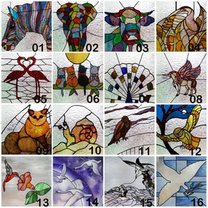 Custom Size Window Film Stained Glass Decor UV Window Sticker Privacy Frosted Static Cling Window Decal Animal Cat Bird