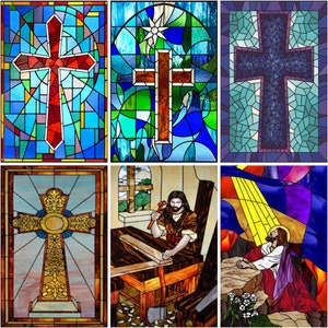 Window Film Frosted Stained Glass Films Cross Dove Lily Static Cling Church Home Decor Bathroom Kitchen Door Sticker Customized