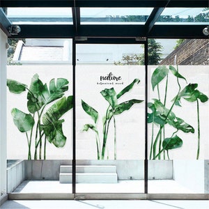 Customized Window Film Privacy Green Plants Privacy Glass Sticker Static Cling Window Coverings Frosted Sticker Homedecor