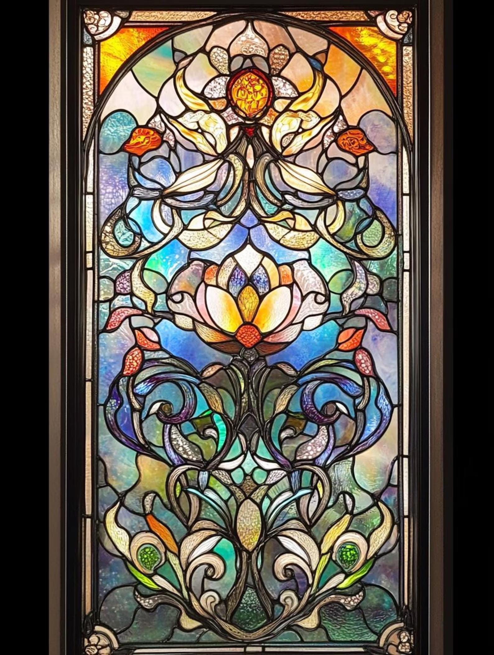 Customized Elegant Stained Glass Window Privacy Film Intricate Pattern ...