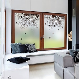 Customized Privacy Window Film Birds Static Cling No Glue Decorative Flower Window Treatments Window Coverings Glass Sticker