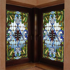 Custom Size Stained Glass Window Privacy Film Retro Pattern Sliding Door Film Electrostatic Non-Glue Glass Sticker