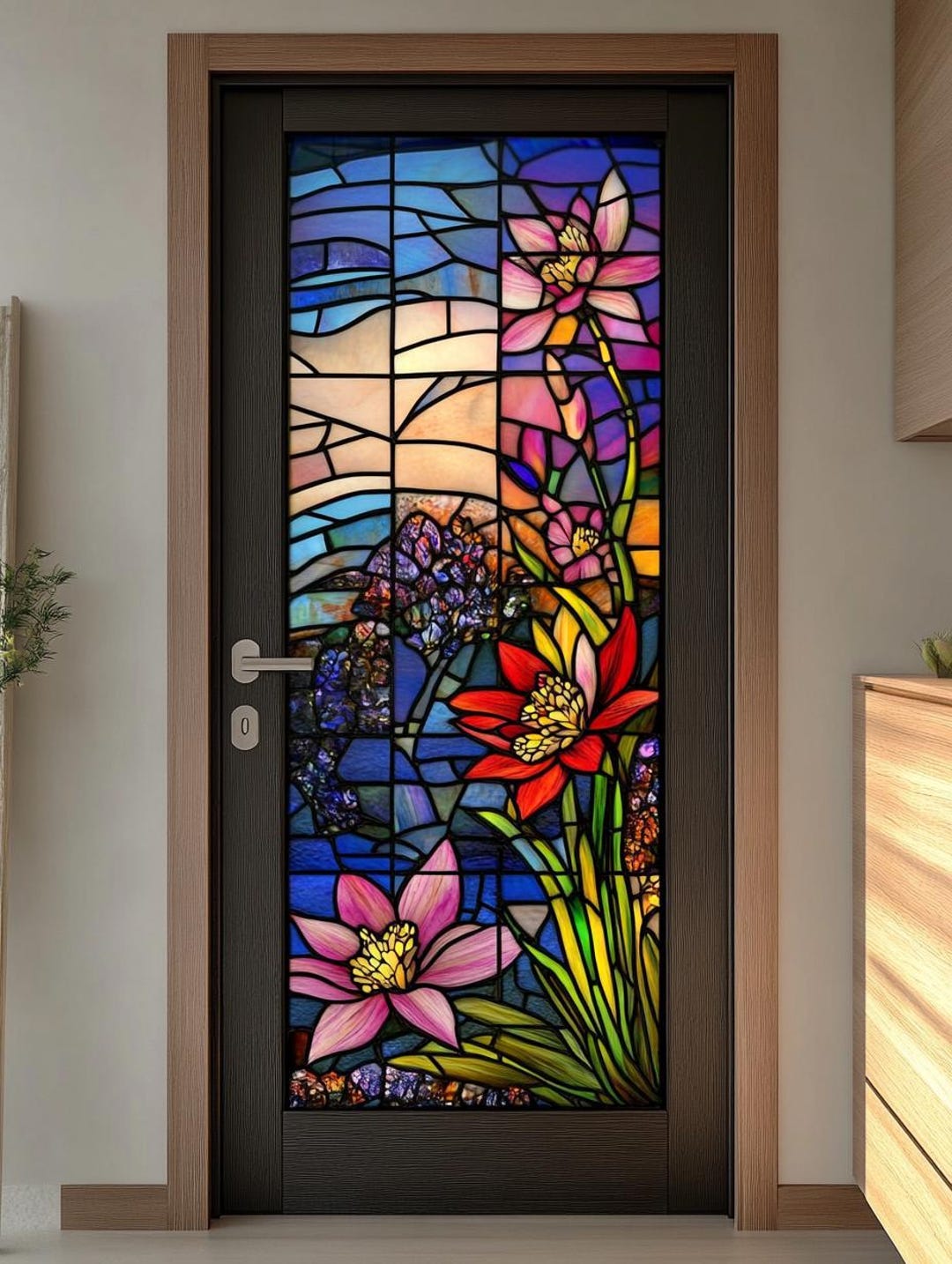 Midnight Window Customized Art Nouveau Midnight Flowers Window Privacy Film Elegant ...