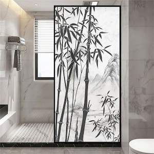 Custom Size Privacy Stained Window Film Ink Bamboo Pattern Frosted Sun Blocking Glass Stickers Window Static No Glue Glass Door Flim