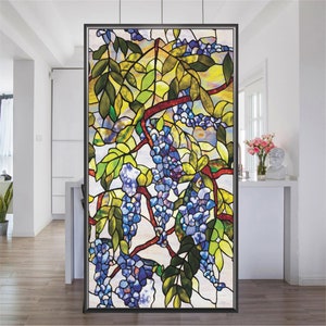 Custom Size Privacy Glass Window Frosted Film Grapes Pattern Sun Blocking Cling No Glue Glass Window Stickers Bathroom Door Decoration Film