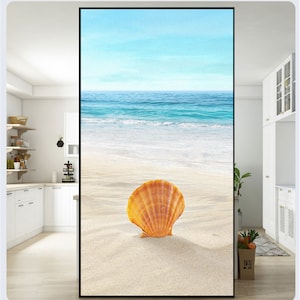 Custom Size Window Film Privacy Seashell Decorative Film Static Cling Frosted Glass Window Sticker Heat Control Window Coverings