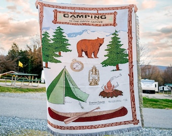 Happy Camper Camping Blanket: Vintage-Style Picnic Throw