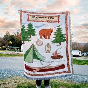 50% OFF Happy Camper Camping Blanket Beach Throw Picnic Throw Hiking Decor Glamping Blanket Chair Bedspread Wall Blanket Sofa Throw Vintage