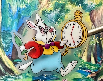 Adesivo de vinil "Estou atrasado" - Coelho Branco de Alice no País das Maravilhas, à prova d'água.
