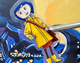Blue-Haired Girl Vinyl Sticker - Blue Hair, Yellow Coat (Waterproof)