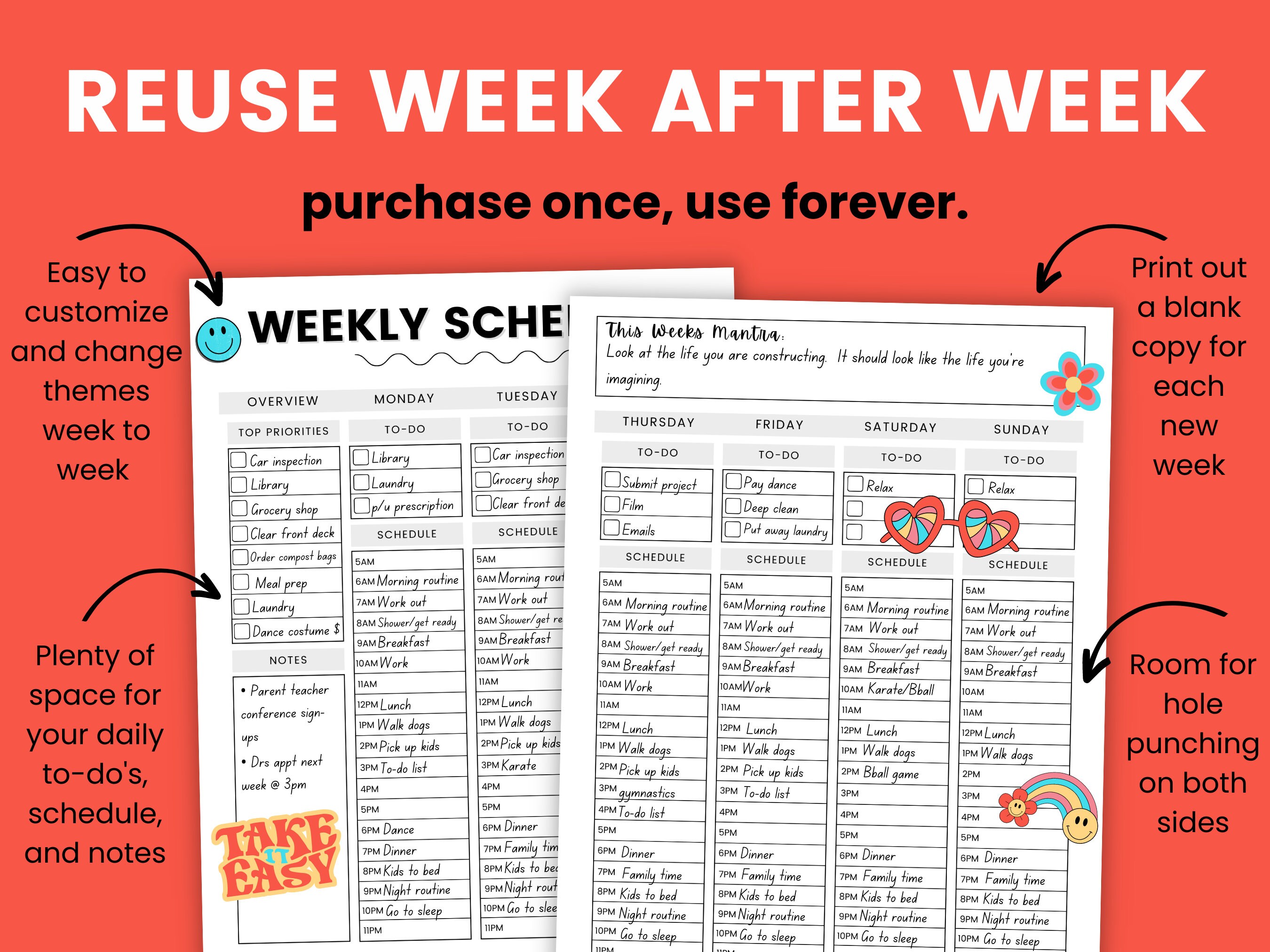 Week Blocking Schedu Weekly Time Blocking Planner Template Insert • Hour by Hour (5AM-11PM ...