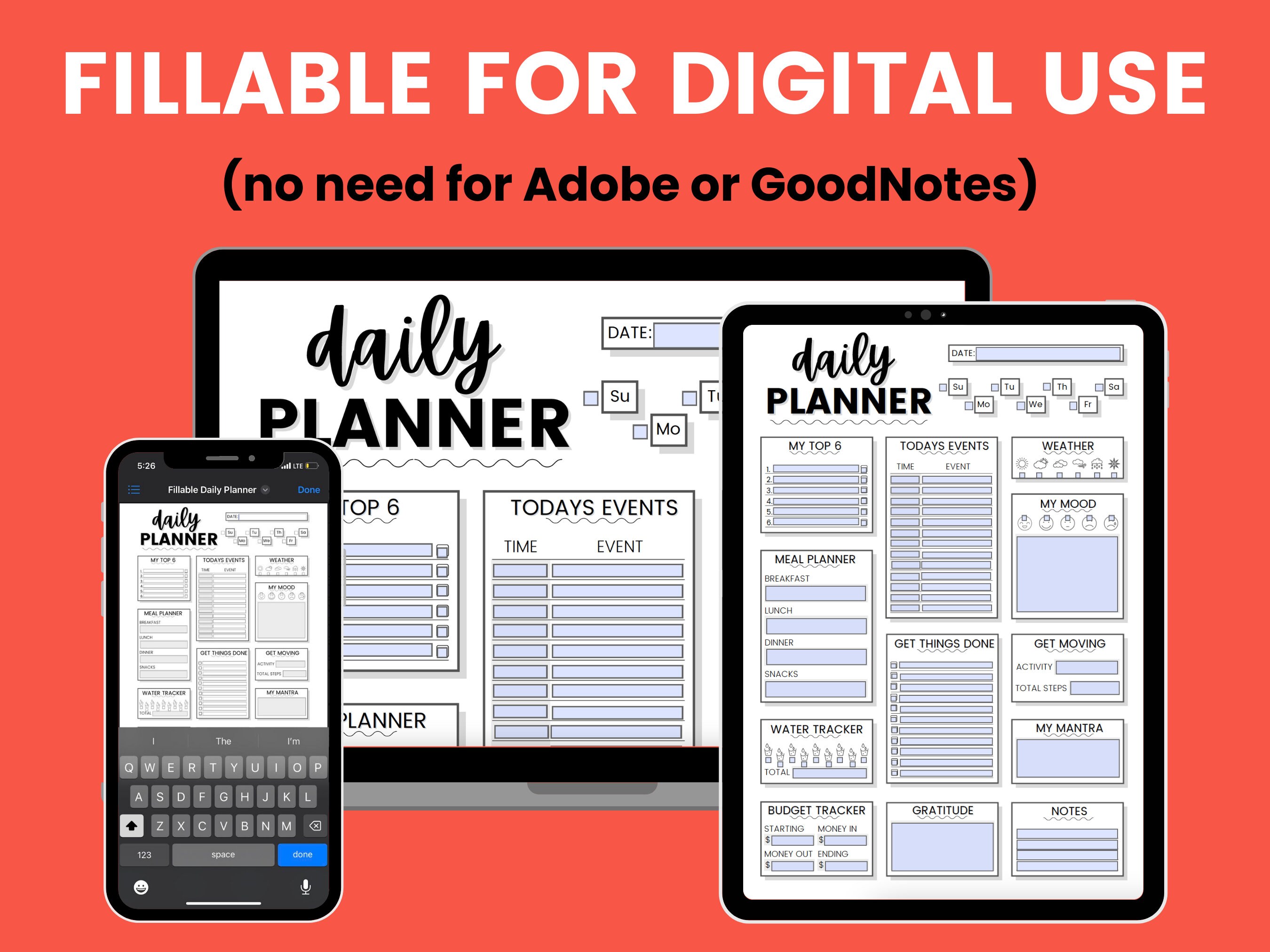 Planner Without Data Minimal Daily Planner PDF • Printable & Digital Template • Fillable ...