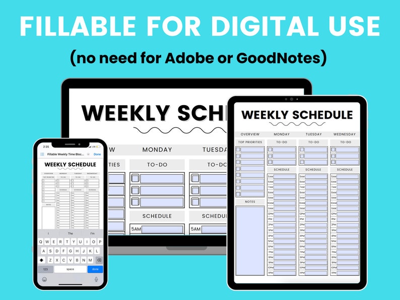 Weekly Time Blocking Planner Template Insert • Hour by Hour (5AM-11PM ...