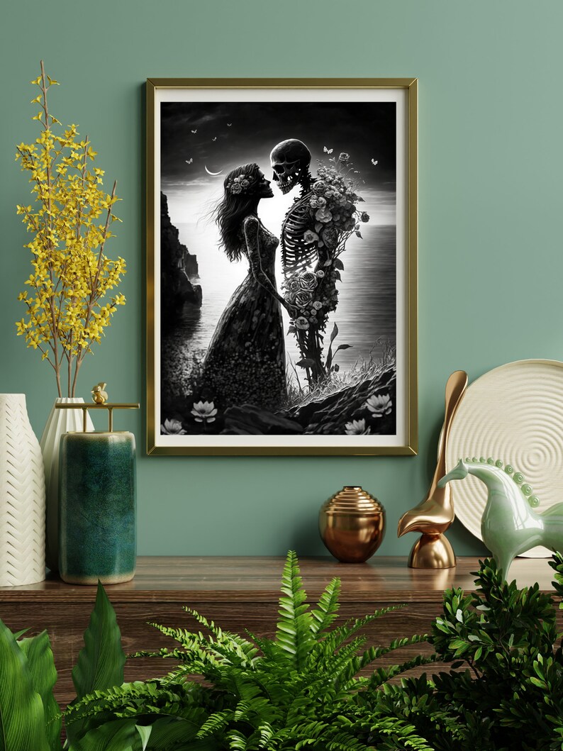 Sunset Gothic Wall Art, Gothic Girl, Gothic Pin up Poster, Black and