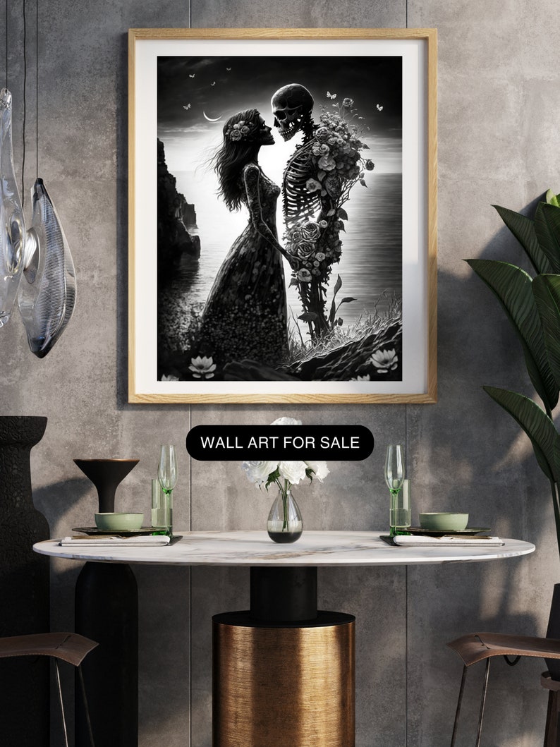 Sunset Gothic Wall Art, Gothic Girl, Gothic Pin up Poster, Black and
