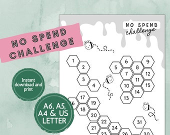 No Spend Challenge, No Spend Tracker, Savings Tracker, Save Money Challenge, Budget Planner, Printable A6, US letter, 30 Day Save Challenge