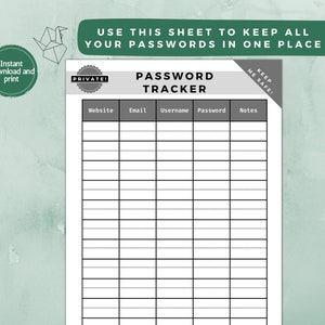 Password Tracker Printable, Password Tracker, Password Organiser, Password Log, Password List, A5, A4, Personal Information Organiser