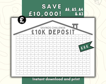 House Deposit Savings Challenge, Saving Challenge UK, House Savings Tracker, Home Savings Challenge, House Deposit Fund, Printable A6 - A3