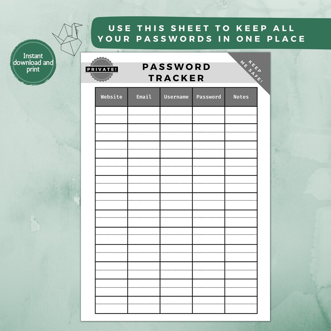 Password Tracker Printable, Password Tracker, Password Organiser ...