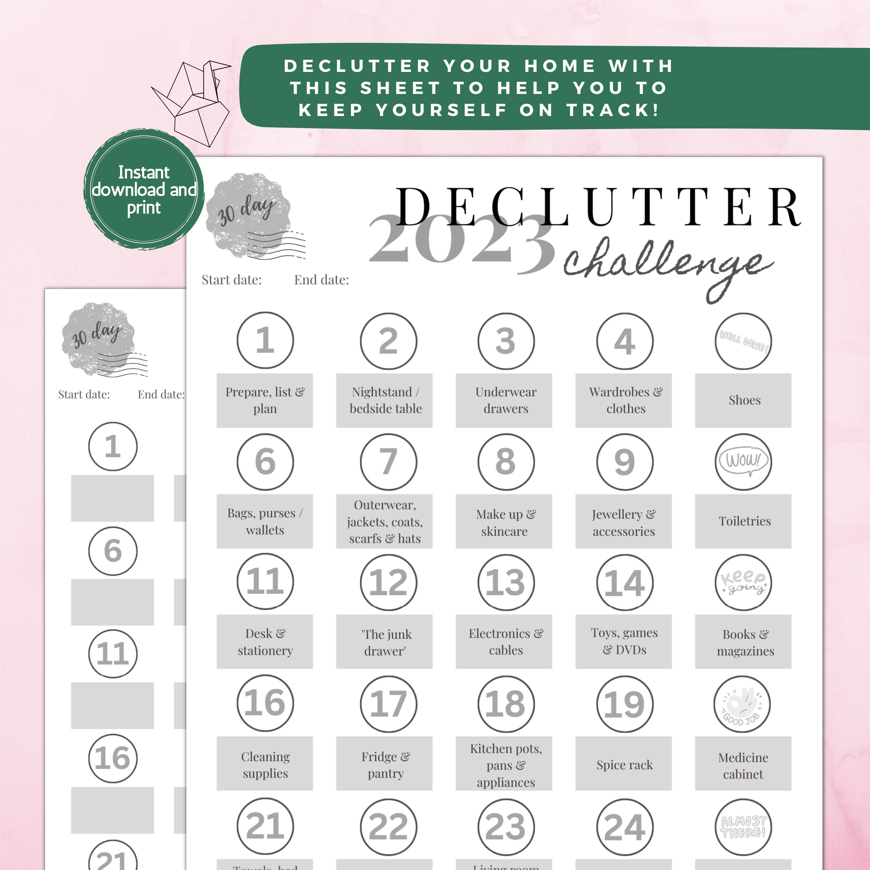 Declutter Checklist, Declutter Challenge, Printable Checklist, Cleaning ...