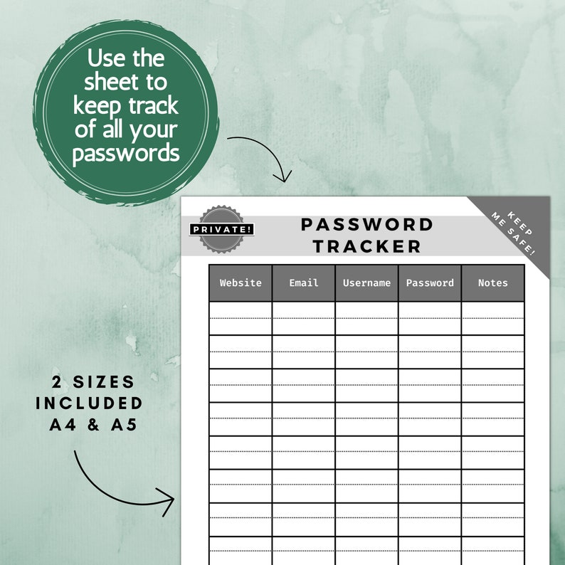 Password Tracker Printable Password Tracker Password - Etsy