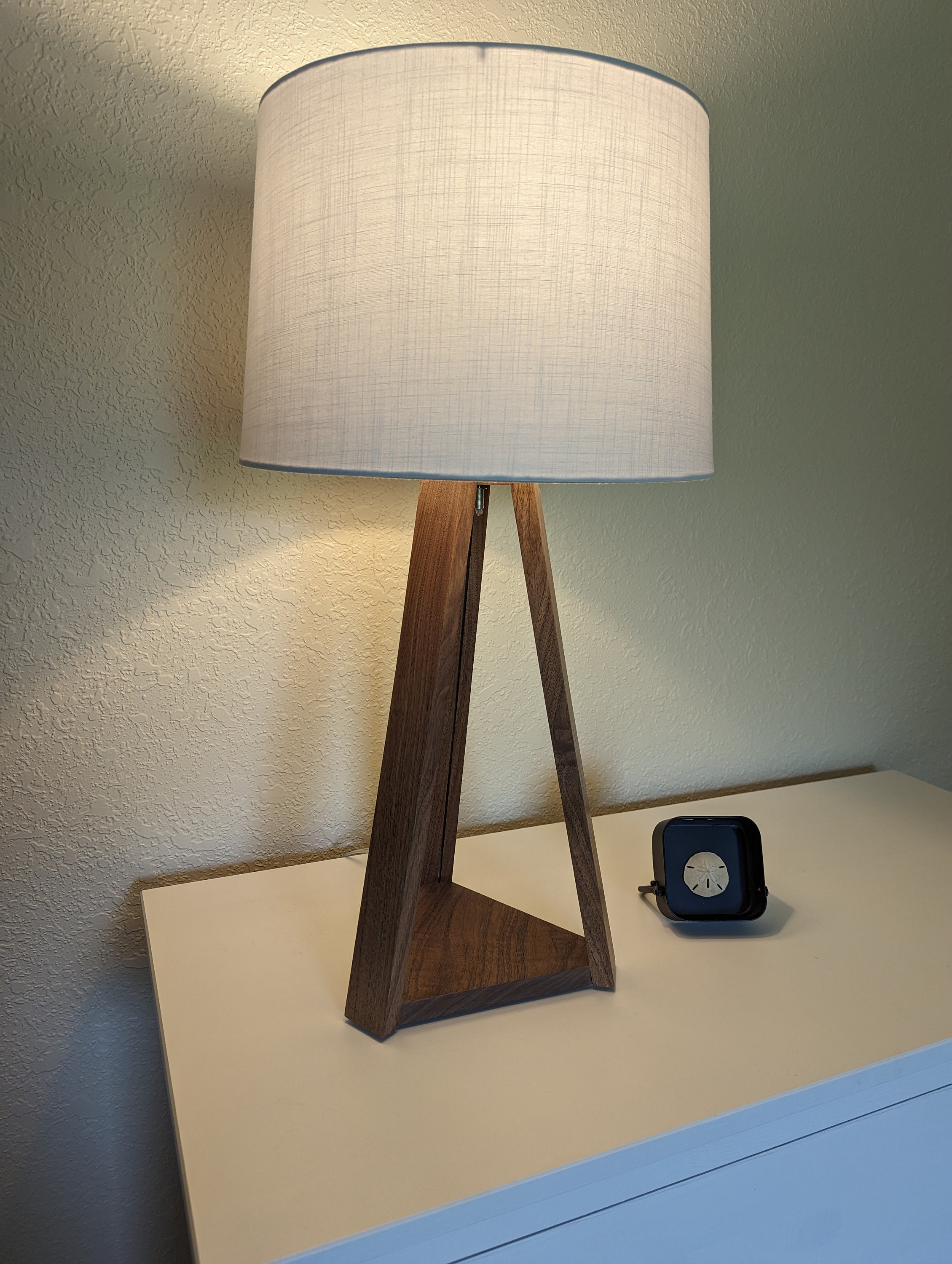 Hampton Bay Woodbine 23.5 in. Walnut Wood Table Lamp with LED Bulb